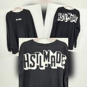HSTL.MADE Men's XXXL 3XL Crewneck Spell out Sweatshirt Black Long Sleeve Gym